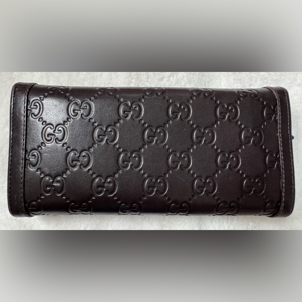 Gucci Guccissima Dark Chocolate Leather Continental Embossed GG Long Wallet - Picture 2 of 13